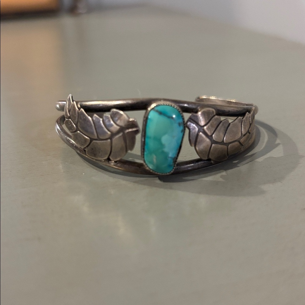 Silver Turquoise Leaf Cuff Bracelet